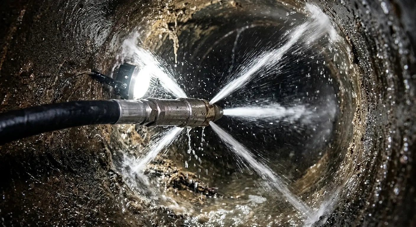 High-pressure hydro jetting nozzle cleaning sewer pipe for Sewer Cleanout in Auburn Hills